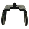 Black metal rear seat frame bracket hinge with mounting holes and a central pivot tab.
