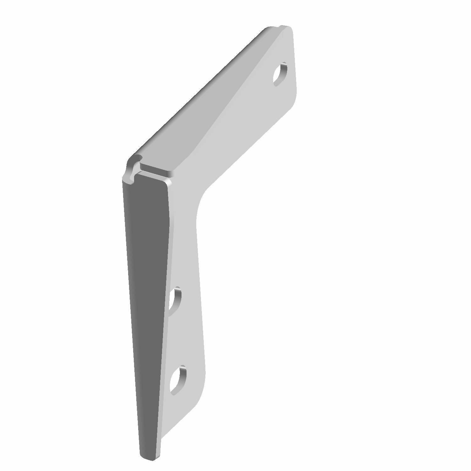 Silver metal Fender Flare Mount Bracket with two mounting holes and angled design.