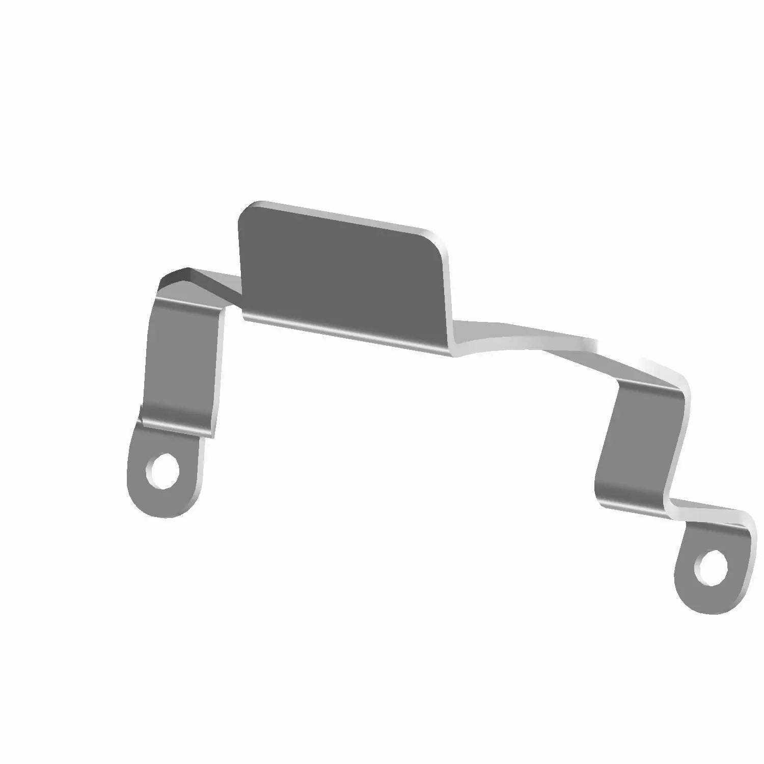 Silver metal harness bracket with two mounting holes and a central raised tab.