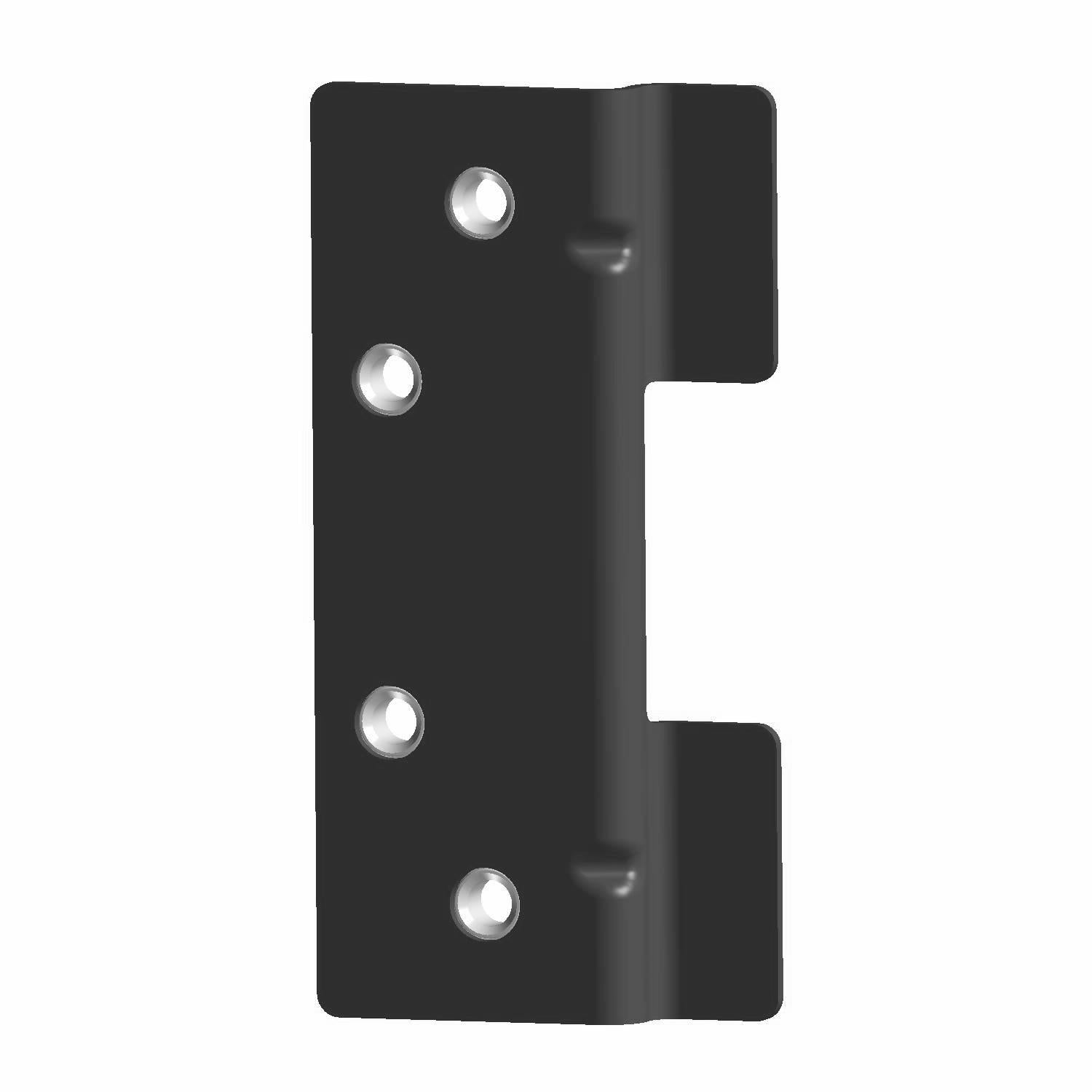 Black metal audio mount upper bracket with four mounting holes and a stepped L-shape design.