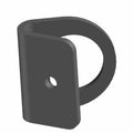 Black metal box tiedown bracket with rectangular base and rounded loop with central mounting hole.
