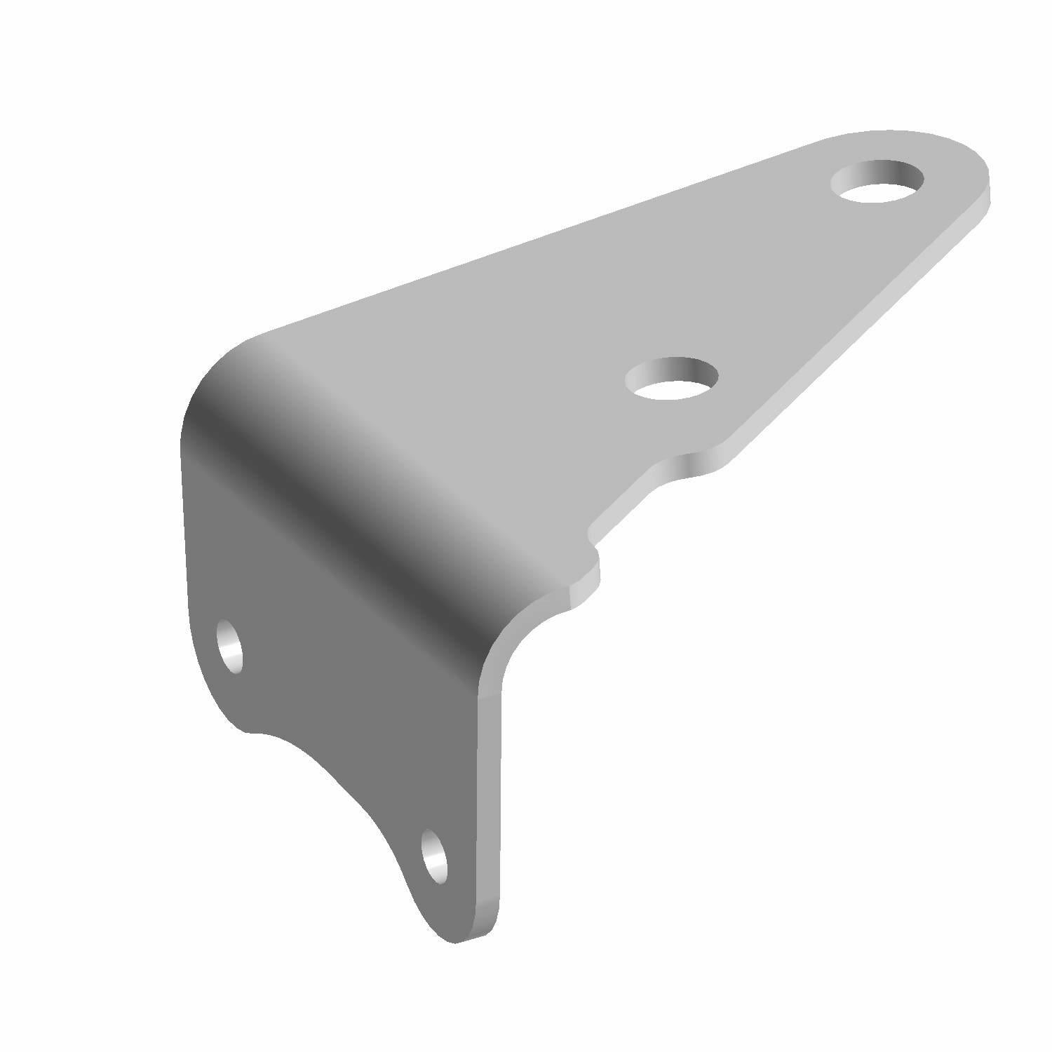 Gray metal rear cooling hose bracket with rounded edges and three mounting holes.