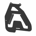 Black metal canister mount bracket with angular cutouts and multiple attachment points.
