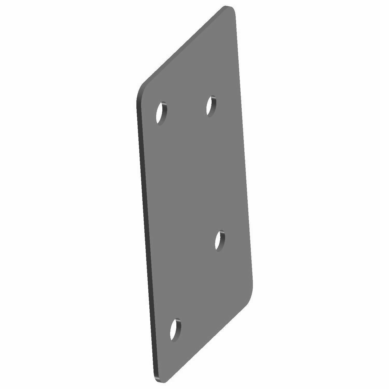 Black rectangular metal mounting bracket with four round holes, smooth finish.