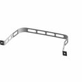 Silver metal strap bracket with elongated oval cutouts and mounting holes on each end.