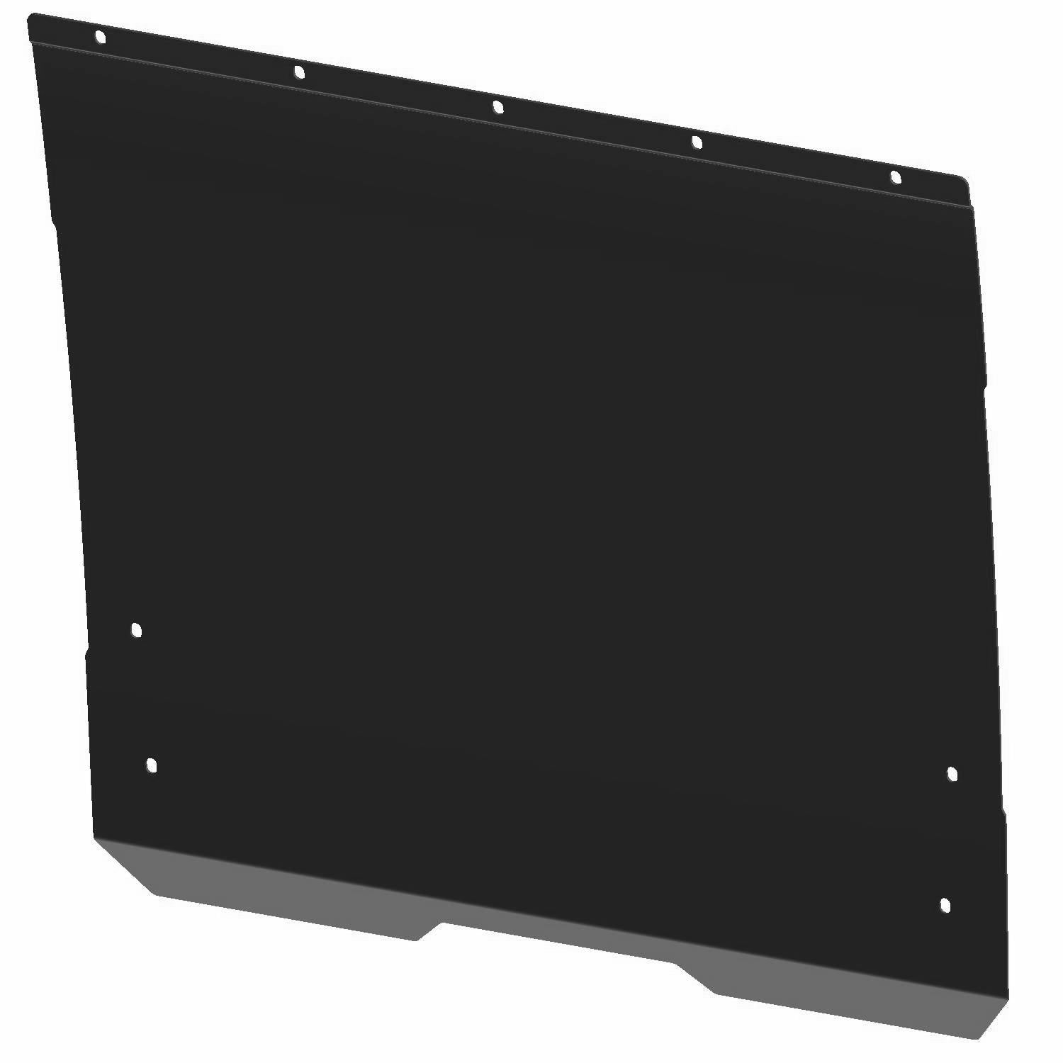 Black rectangular metal rear roof panel with pre-drilled mounting holes and slight angled edges.