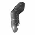 Matte black metal heat shield with contoured, ribbed design and mounting holes for Polaris headpipe.