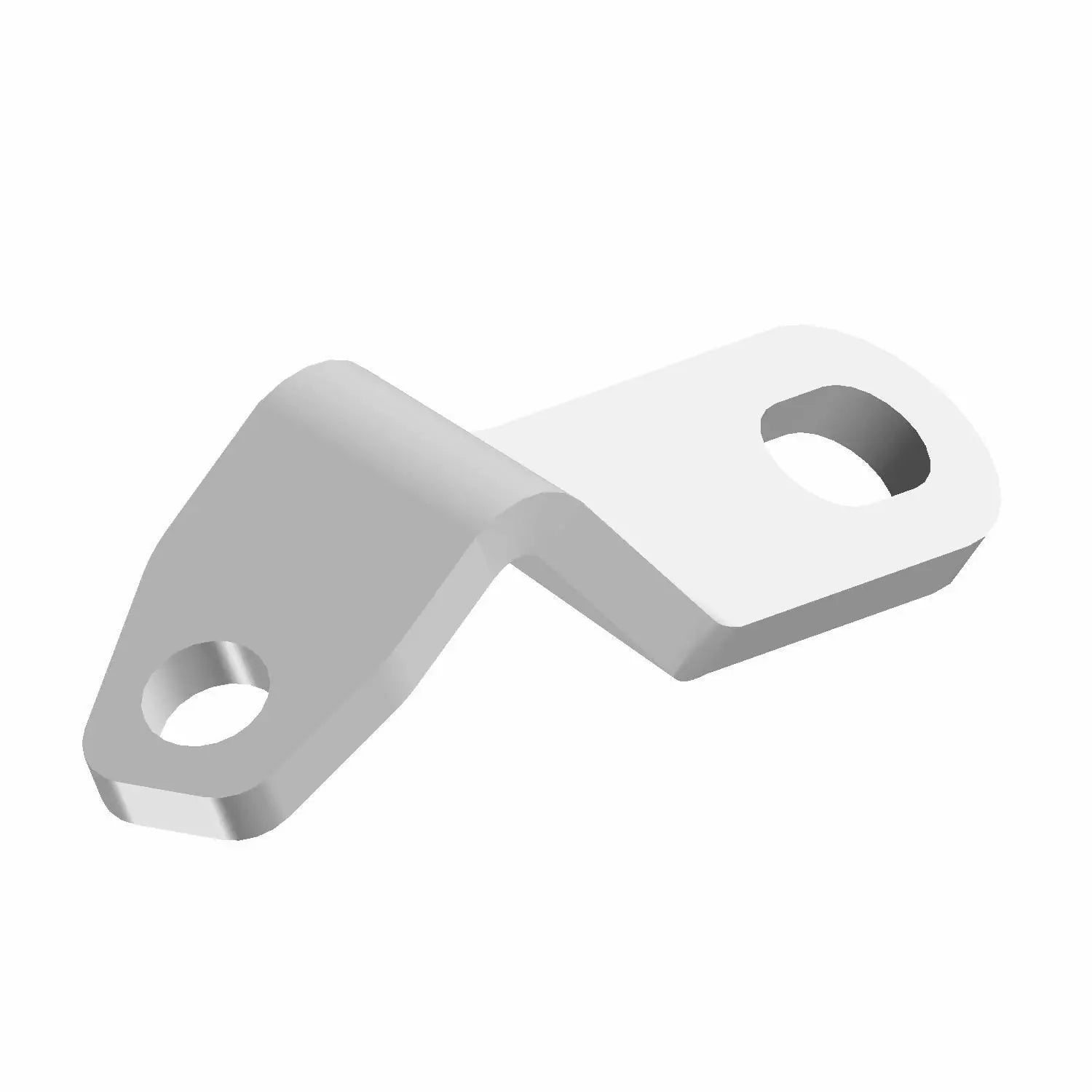 Silver metal bracket with two rounded mounting holes and an angled bend designed for motorcycle windshield attachment.