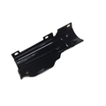 The Cover-Rear Left Hand Side, Black, by Polaris is a glossy black metal bracket with a curved, angled design and multiple mounting holes, compatible with Indian motorcycle models and shown on a white background.