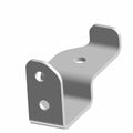 Silver metal bracket with two mounting holes on one end, a curved shape, and one central hole for routing tray attachment.