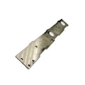 Rectangular metal breather plate with multiple circular cutouts and mounting holes, silver finish.