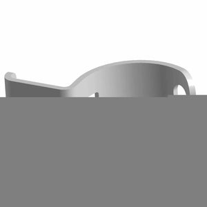 Silver metal rear brake line bracket with curved clamp and mounting hole.