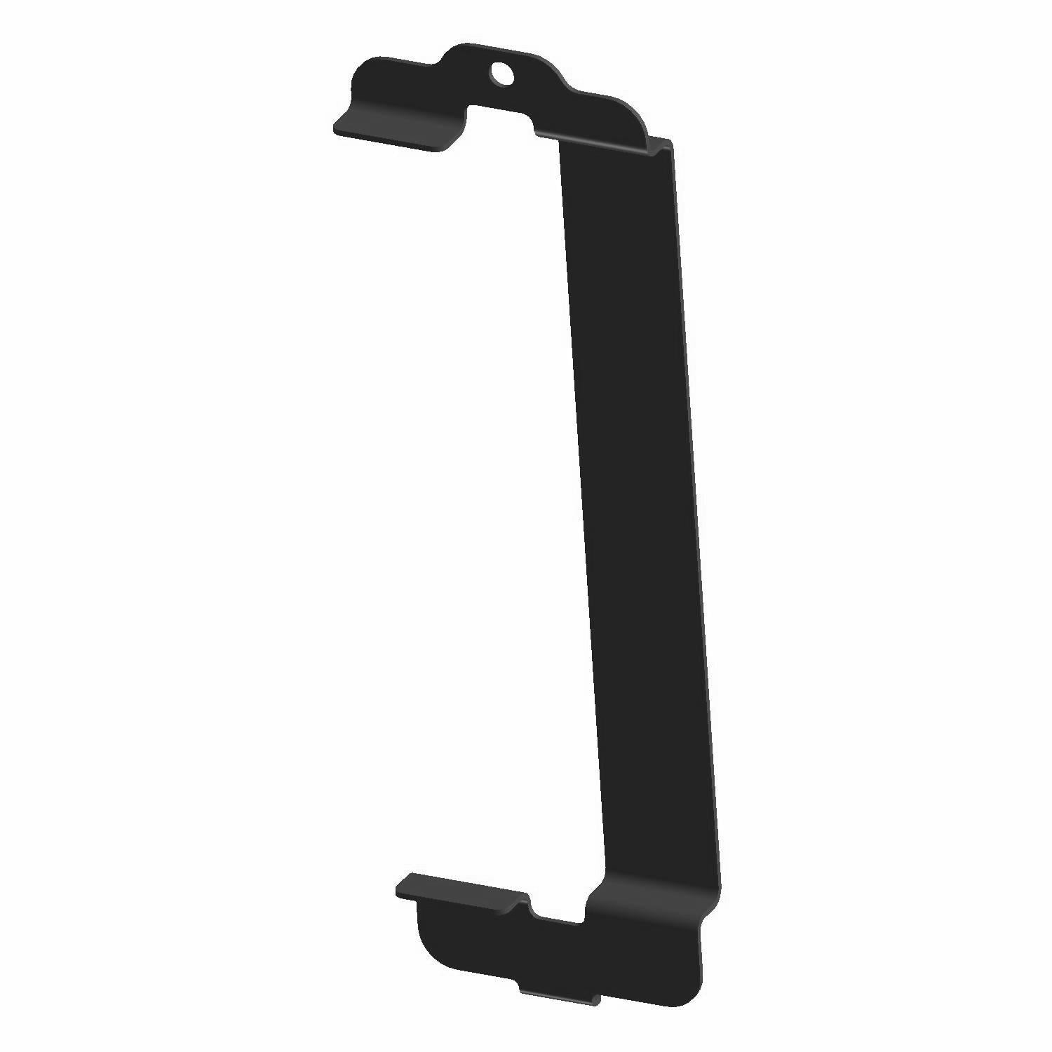 Black metal battery cover bracket with mounting holes and curved edges designed for Polaris RZR models.