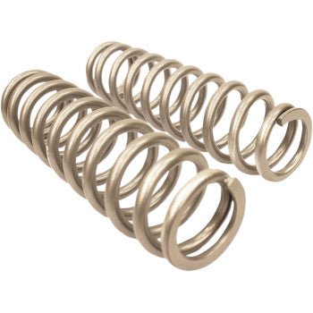 Two Shock Springs Rear Silver by High Lifter are placed parallel on a white background. Identical and evenly spaced, these springs are designed for high weight capacity and feature a shiny, smooth surface.