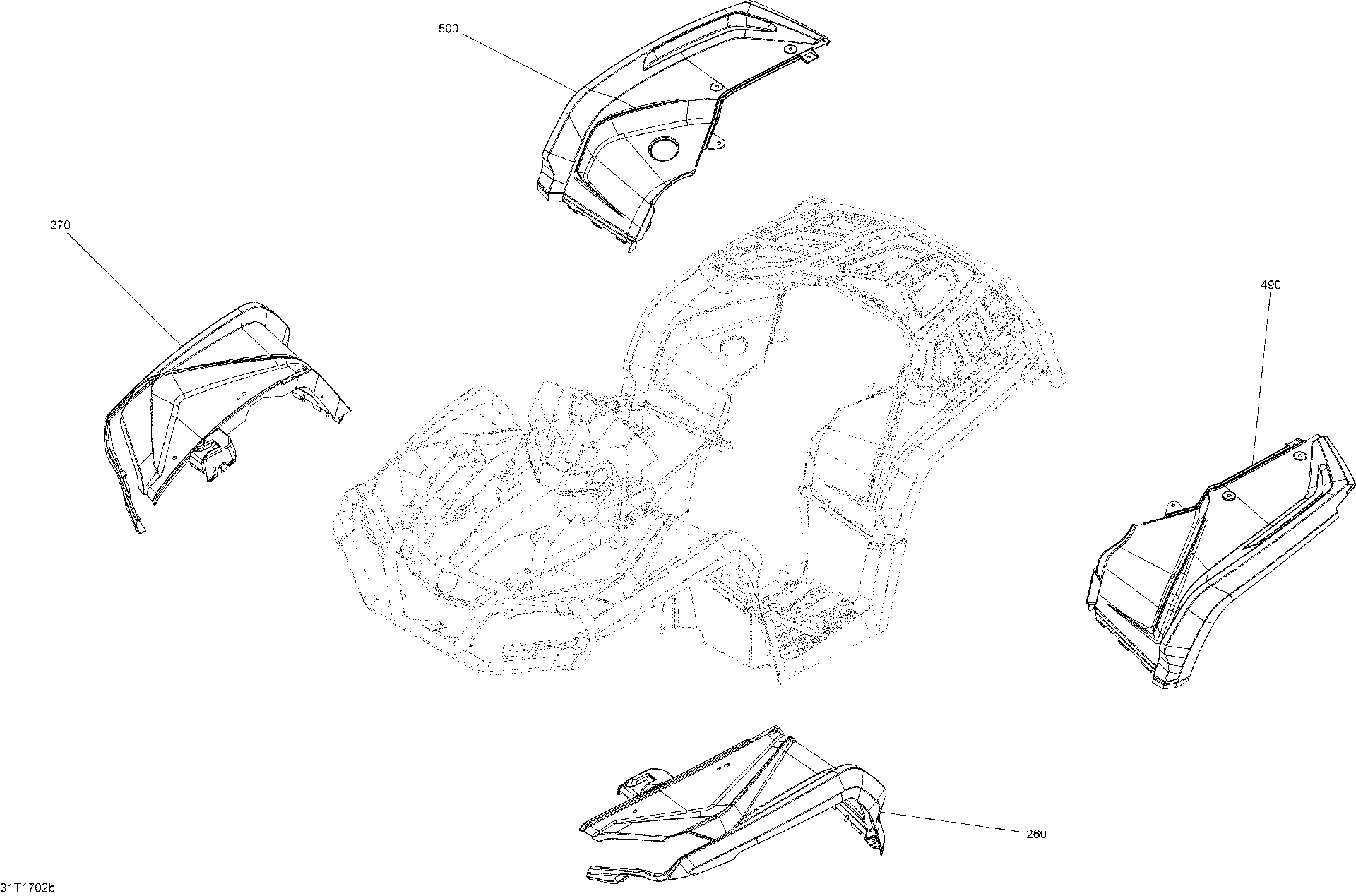 An Image of a Genuine Can-Am Parts Schematic Diagram showing the schematic - BODY AND ACCESSORIES - WITH FENDERS ALL MODELS
