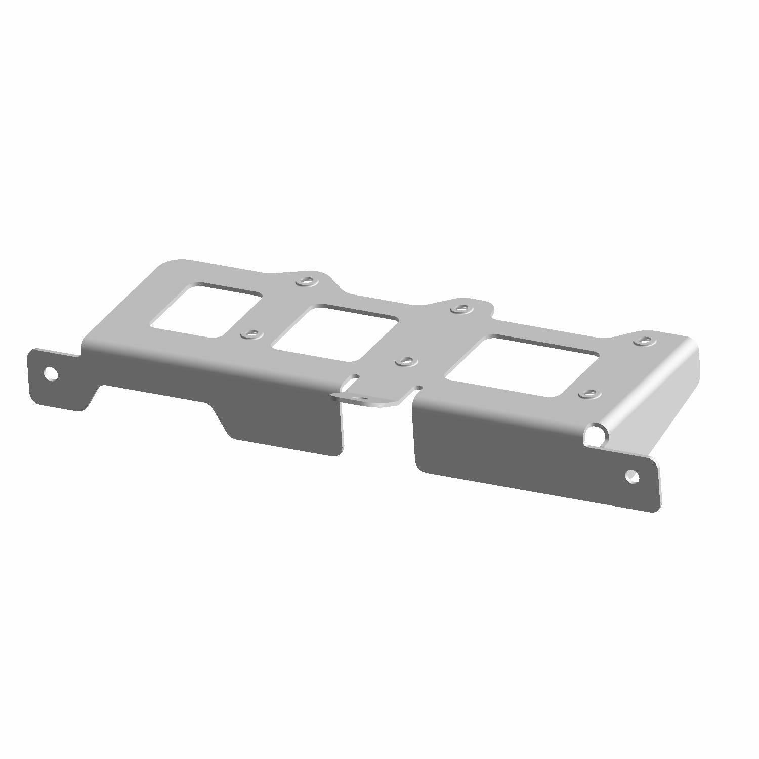 Black metal pulse mount bracket with rectangular cutouts and mounting holes.