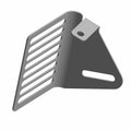 Gray metal bracket with angled slotted and round hole mounts and vertical ventilation slots.