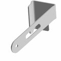Black metal duct bracket with elongated mounting slot and round hole for securing exhaust components.