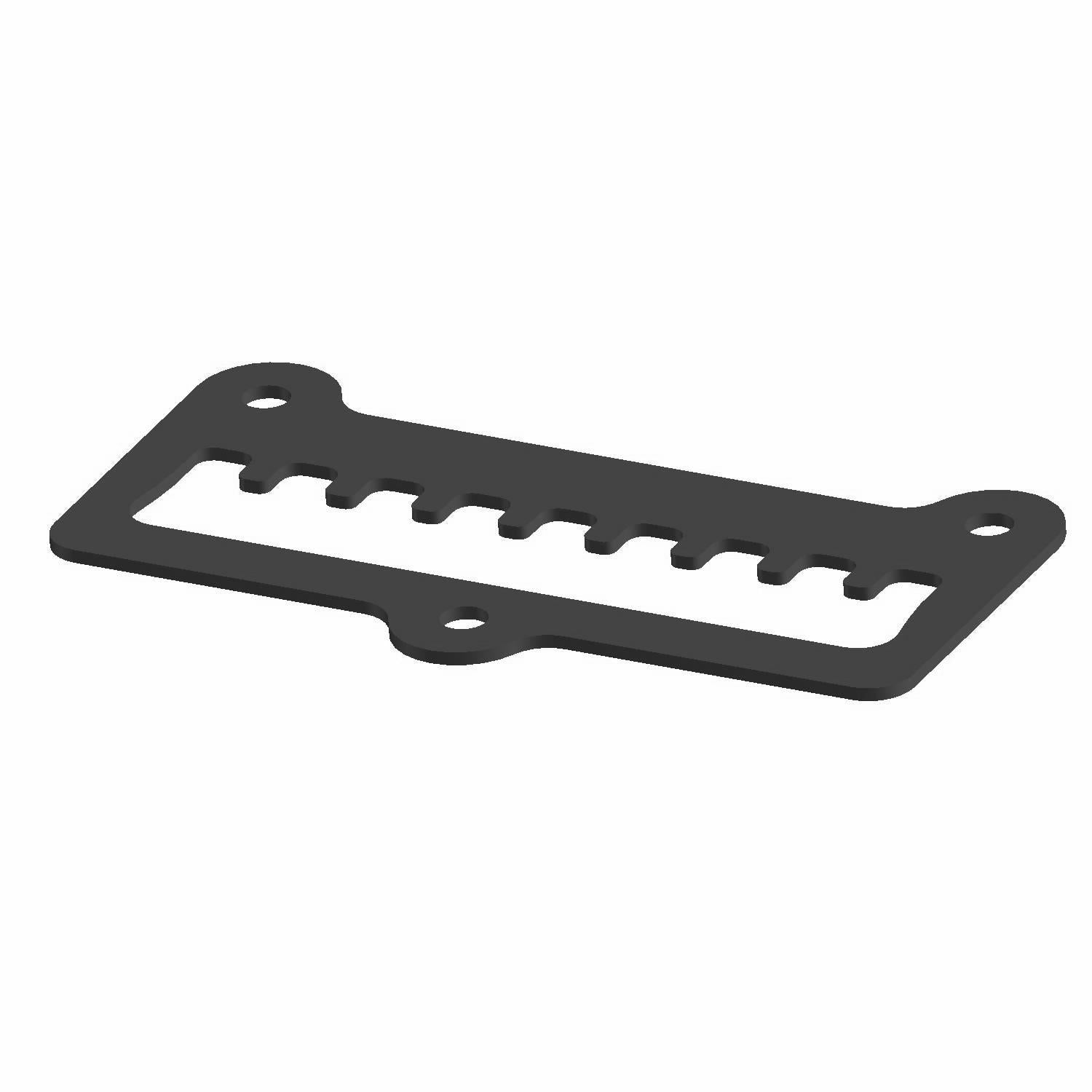 Black metal seat slider adjustment plate bracket with multiple rectangular slots and three mounting holes.