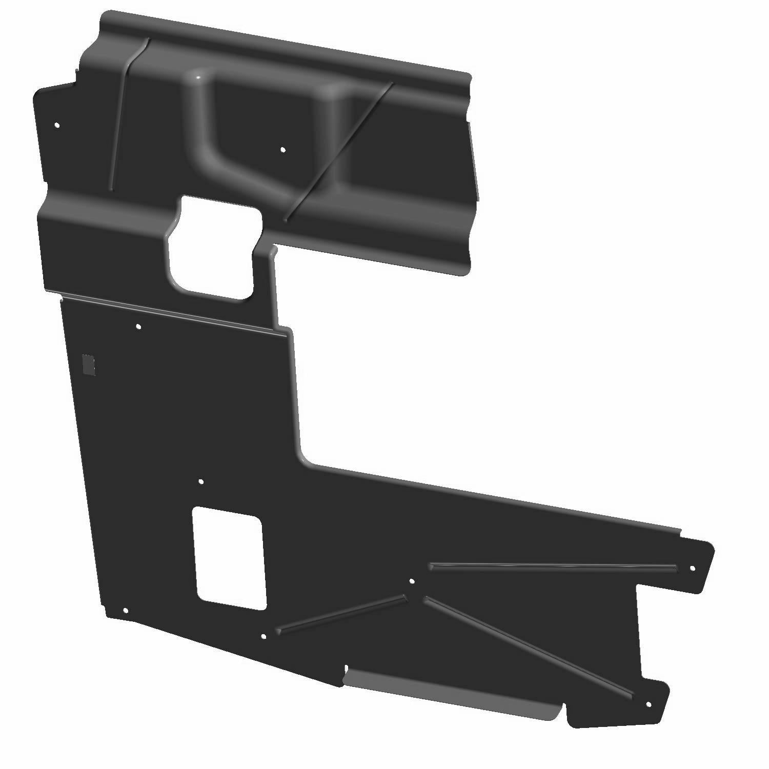 Black metal cargo box shield with cutouts and contoured edges for Polaris Ranger 570 models.