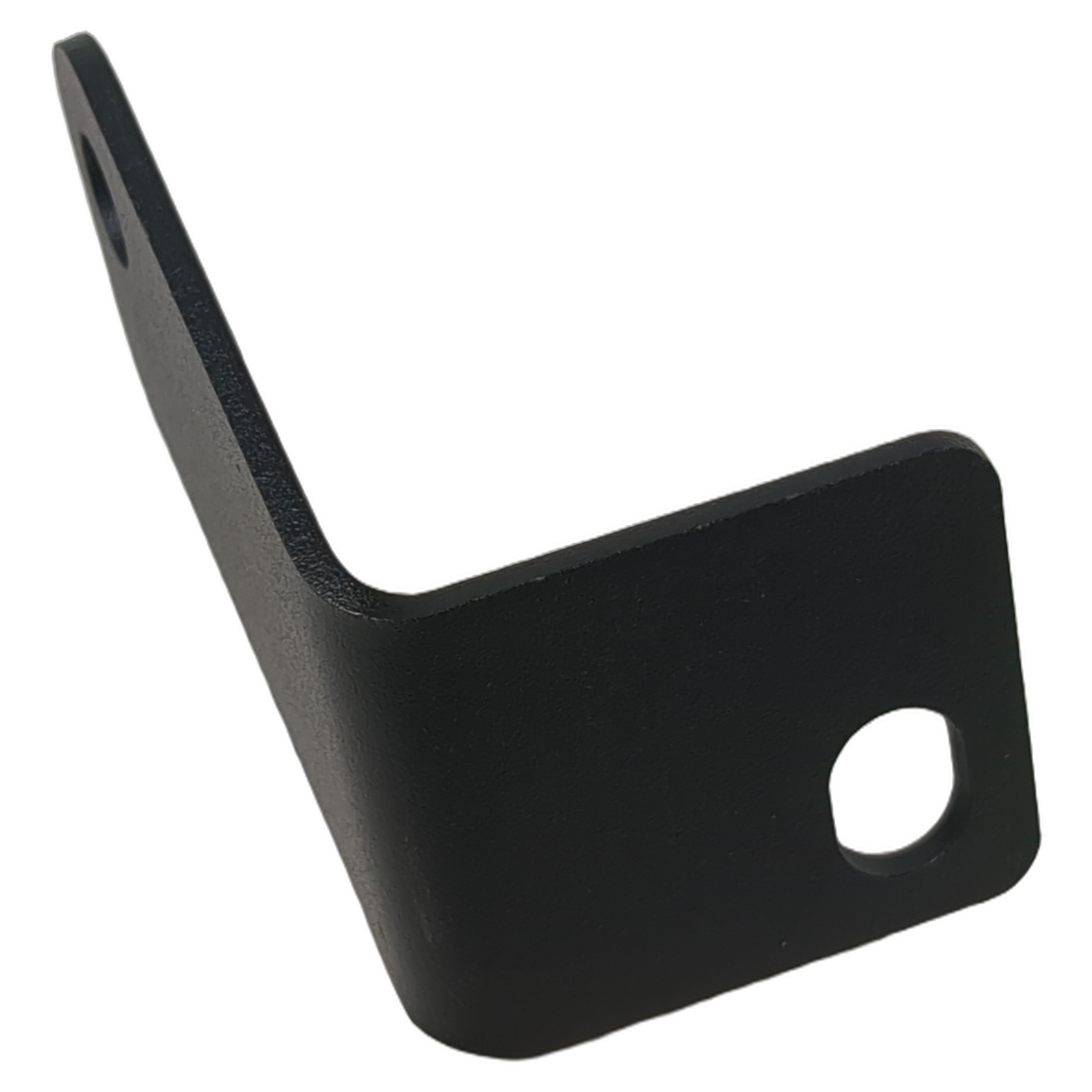 Black angled metal light bar bracket with rounded edges and a circular mounting hole on one end.