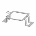 Silver metal mounting bracket with flat base plates and angular support arms, rectangular center cutout.