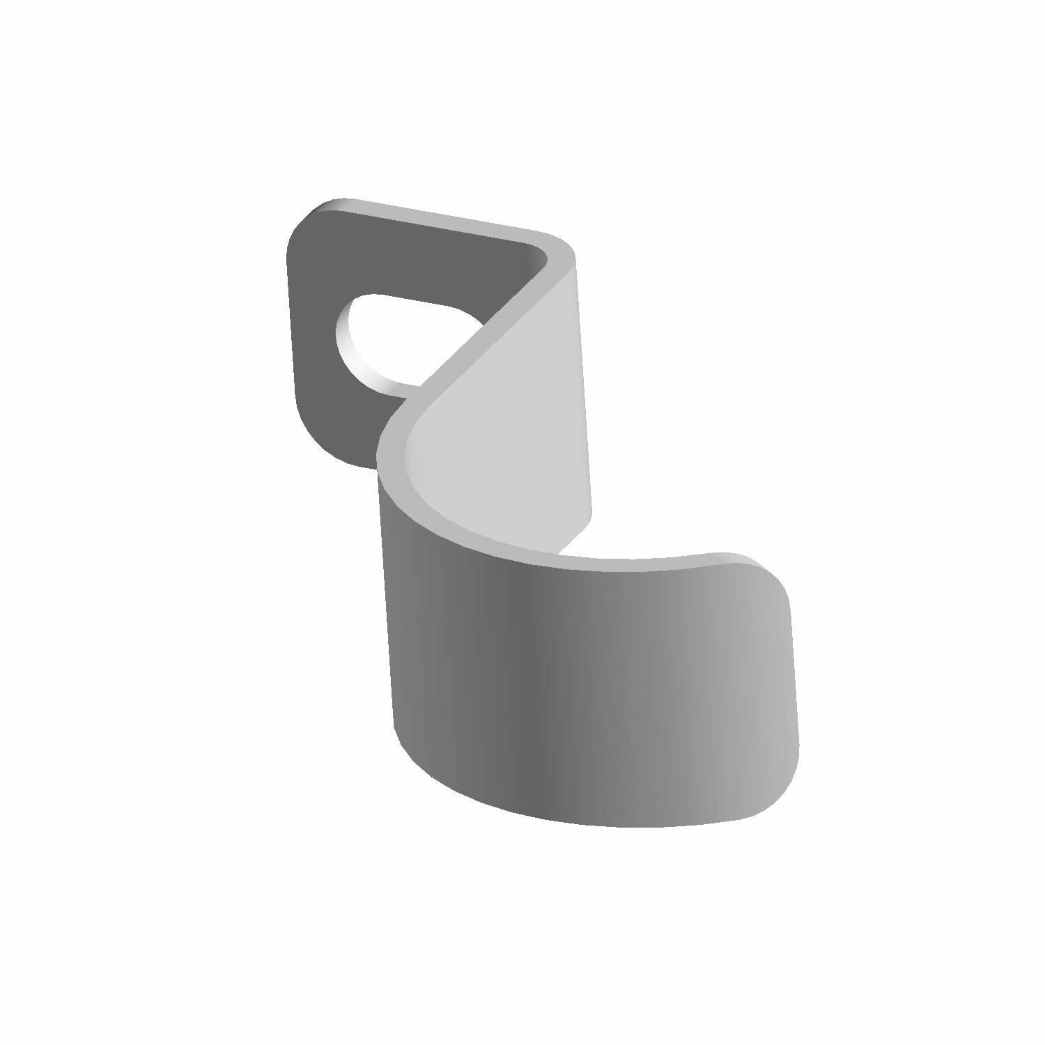 Gray metal tube hook bracket with a curved loop and an angled mounting tab with a slot.