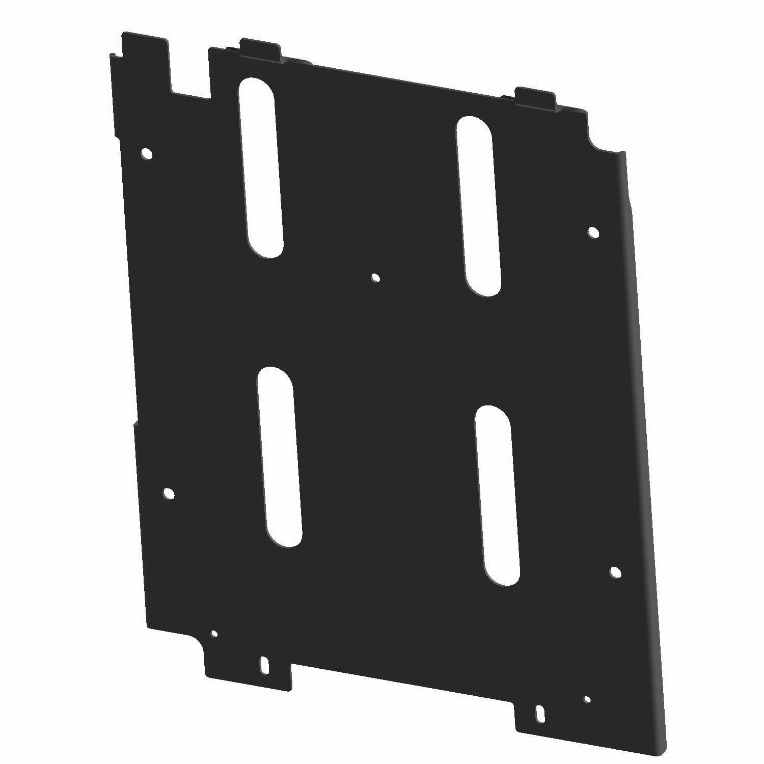 Black metal seat bracket with multiple elongated and circular mounting holes, designed for Polaris Ranger 570 models.