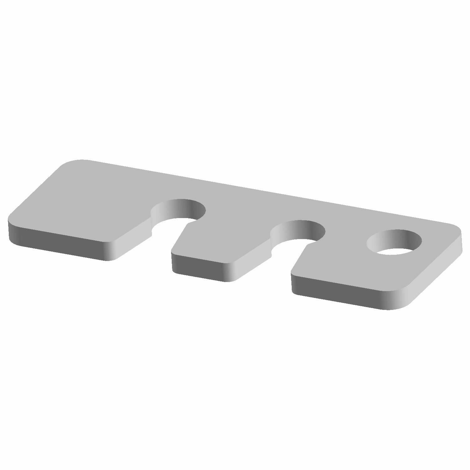 Gray metal cable retainer plate with three cutouts including one round hole and two rectangular notches.