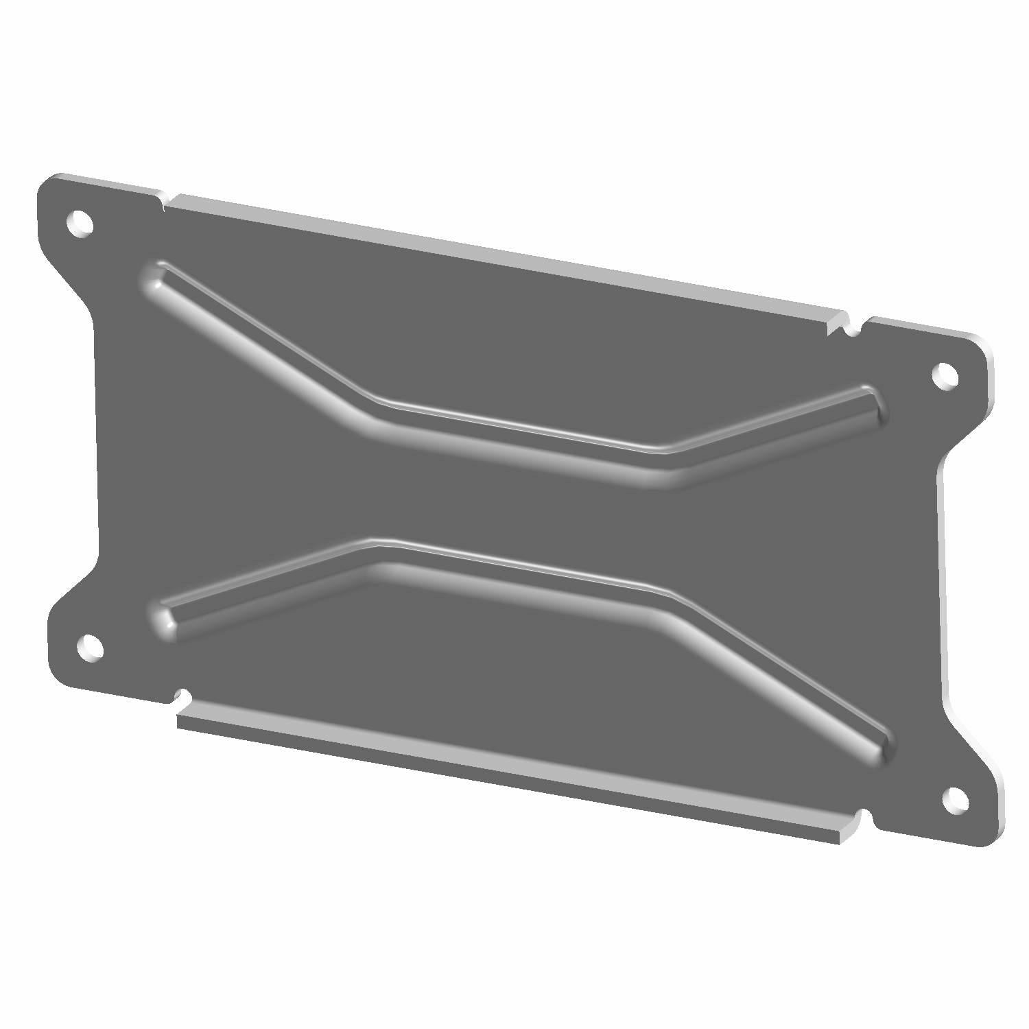 Gray metal winch contactor bracket with angled reinforcement ribs and four mounting holes.