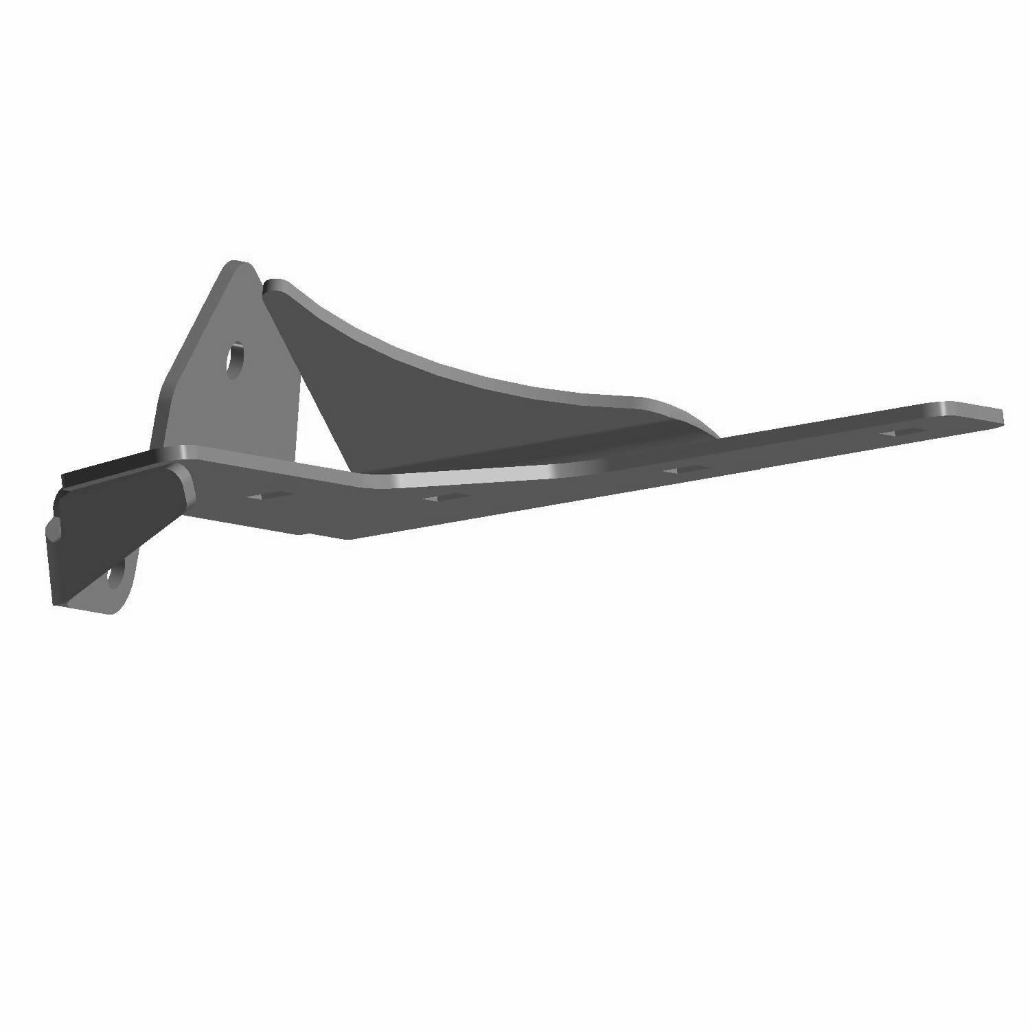 Matte black metal bracket with angled support arm and mounting holes for debris flap installation on right side.