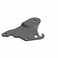 Black metal rear transmission mount bracket with multiple mounting holes and a hook-shaped cutout.
