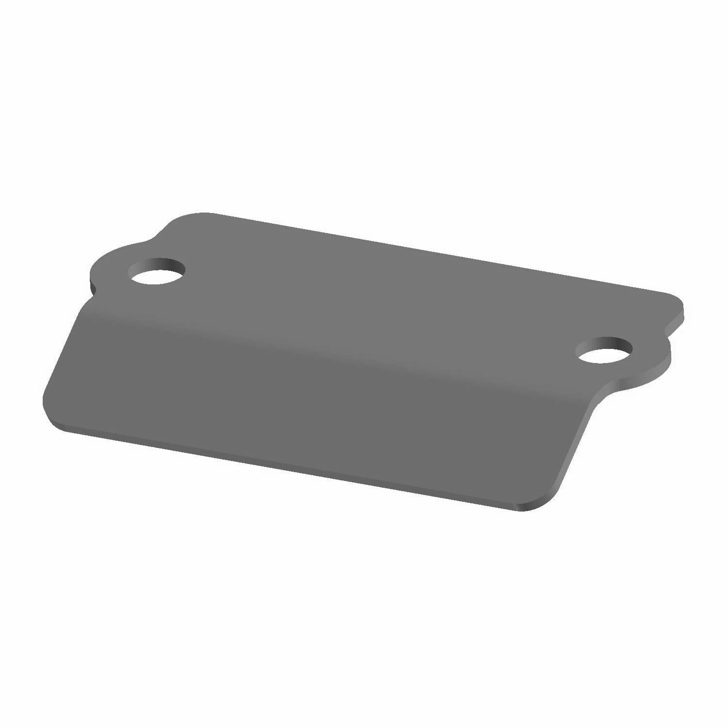 Matte black metal fuse cover bracket with two mounting holes and slightly curved edges.
