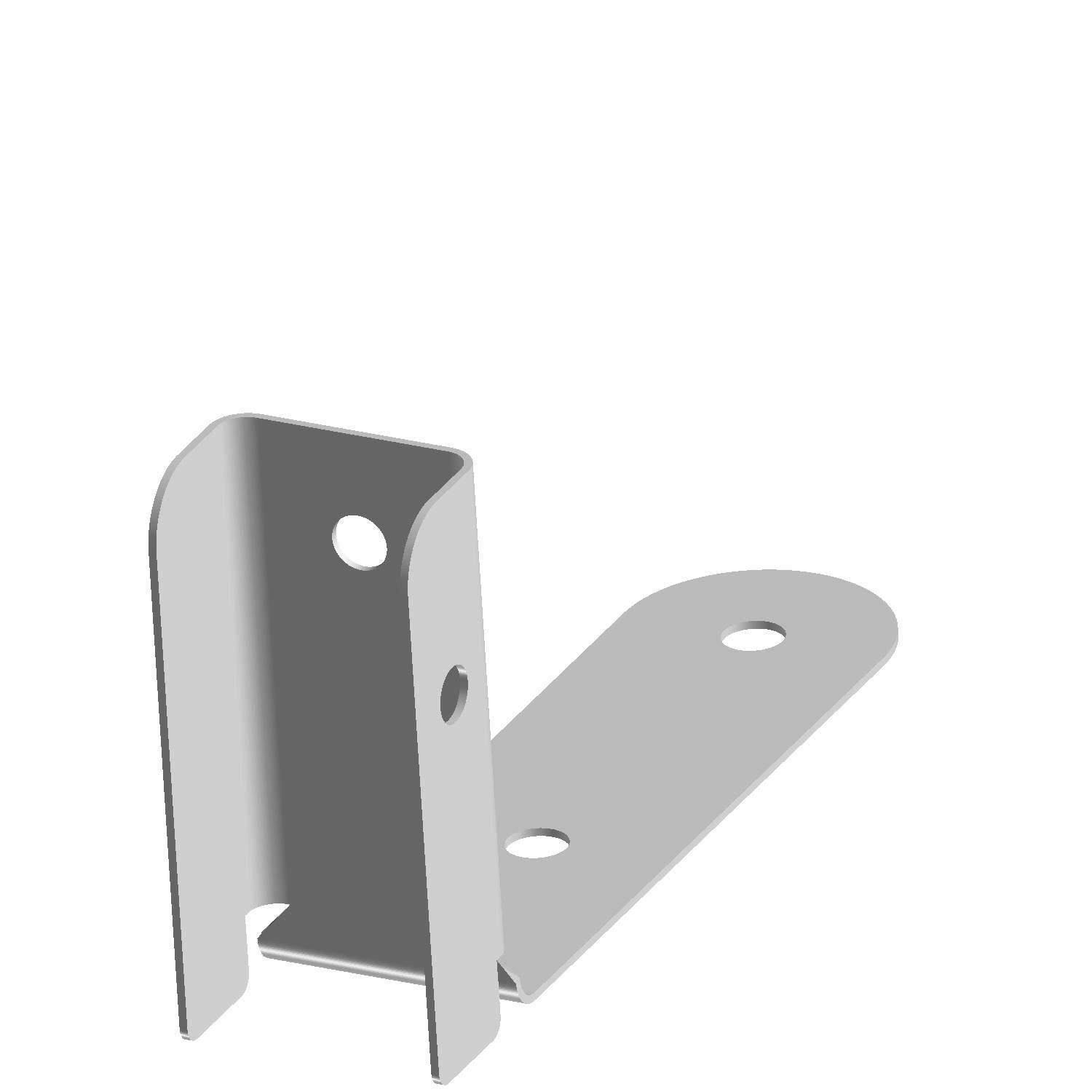 Black metal chassis harness bracket with three mounting holes and an L-shaped design.