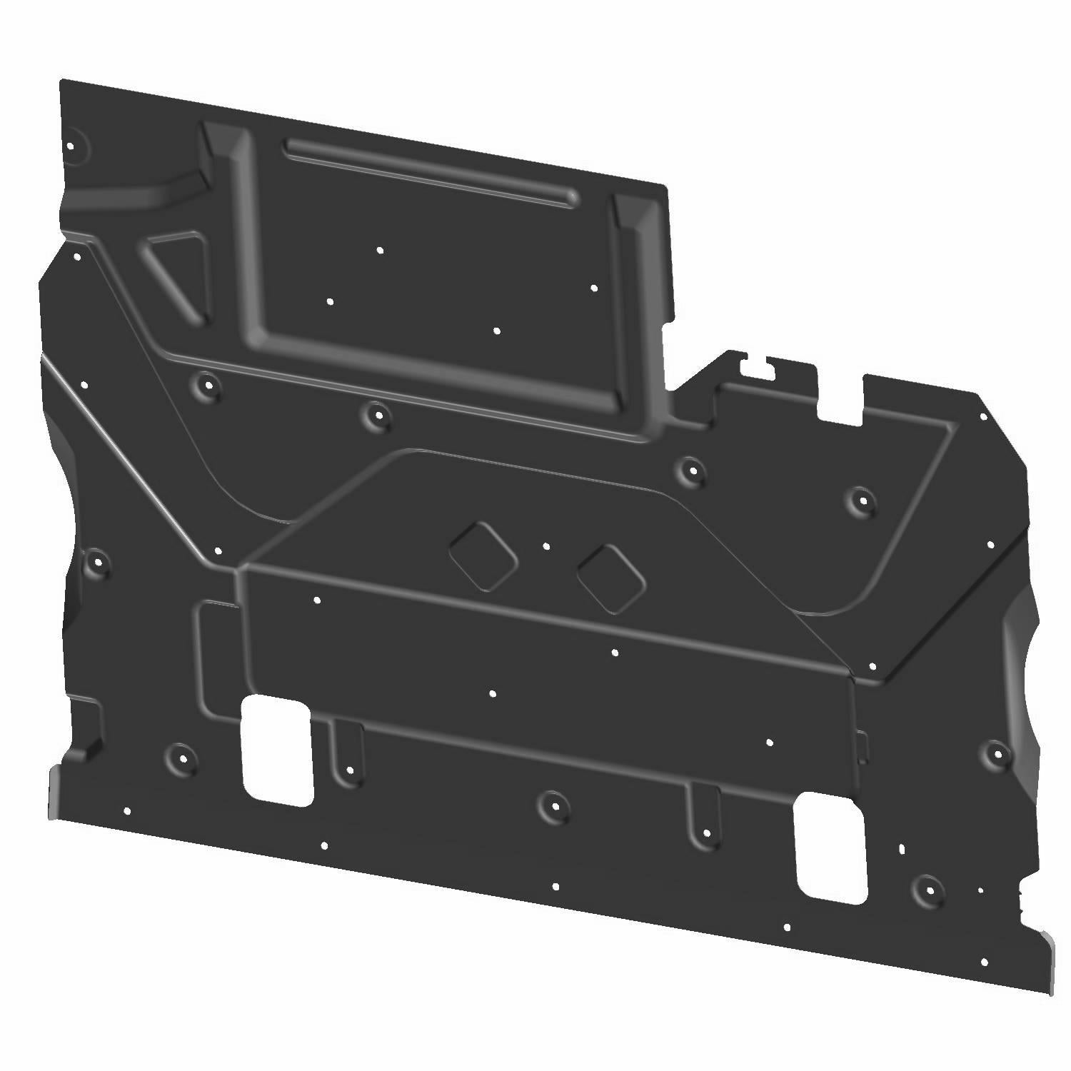 Black molded plastic cargo box tip shield with mounting holes and reinforced edges for Polaris UTVs.