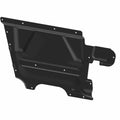 Black metal rear cargo box shield with mounting holes and reinforced edges for Polaris UTV.