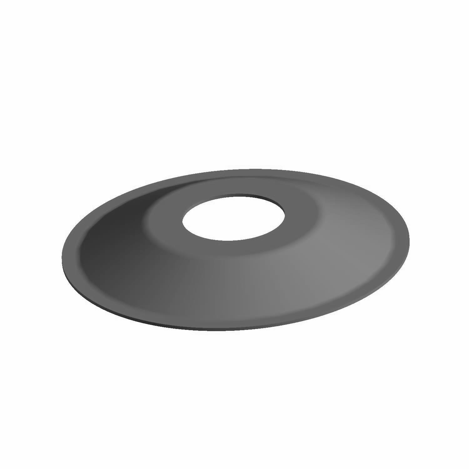 Gray circular sensor shield with central hole, smooth slightly concave surface, durable material.
