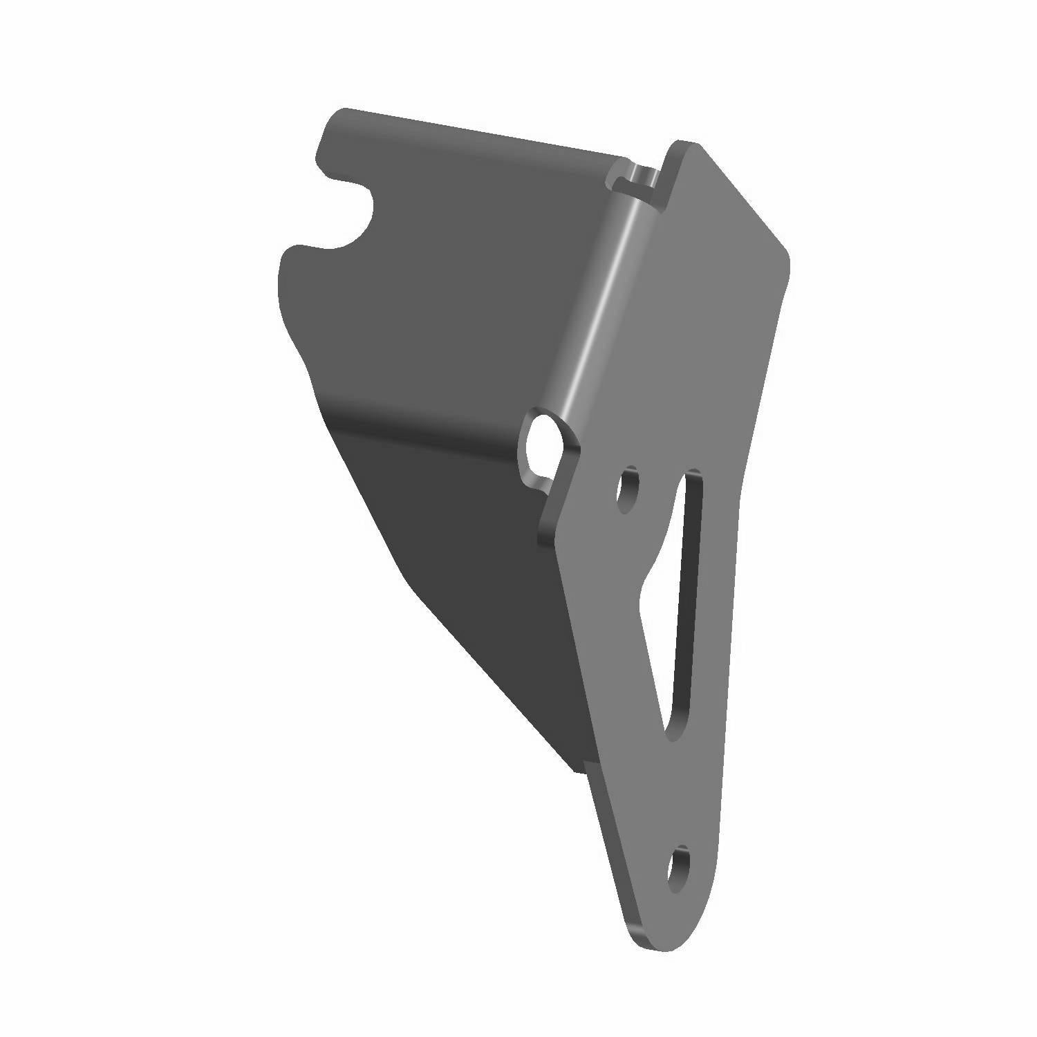 Gray metal shift cable bracket with angled design and multiple mounting holes.
