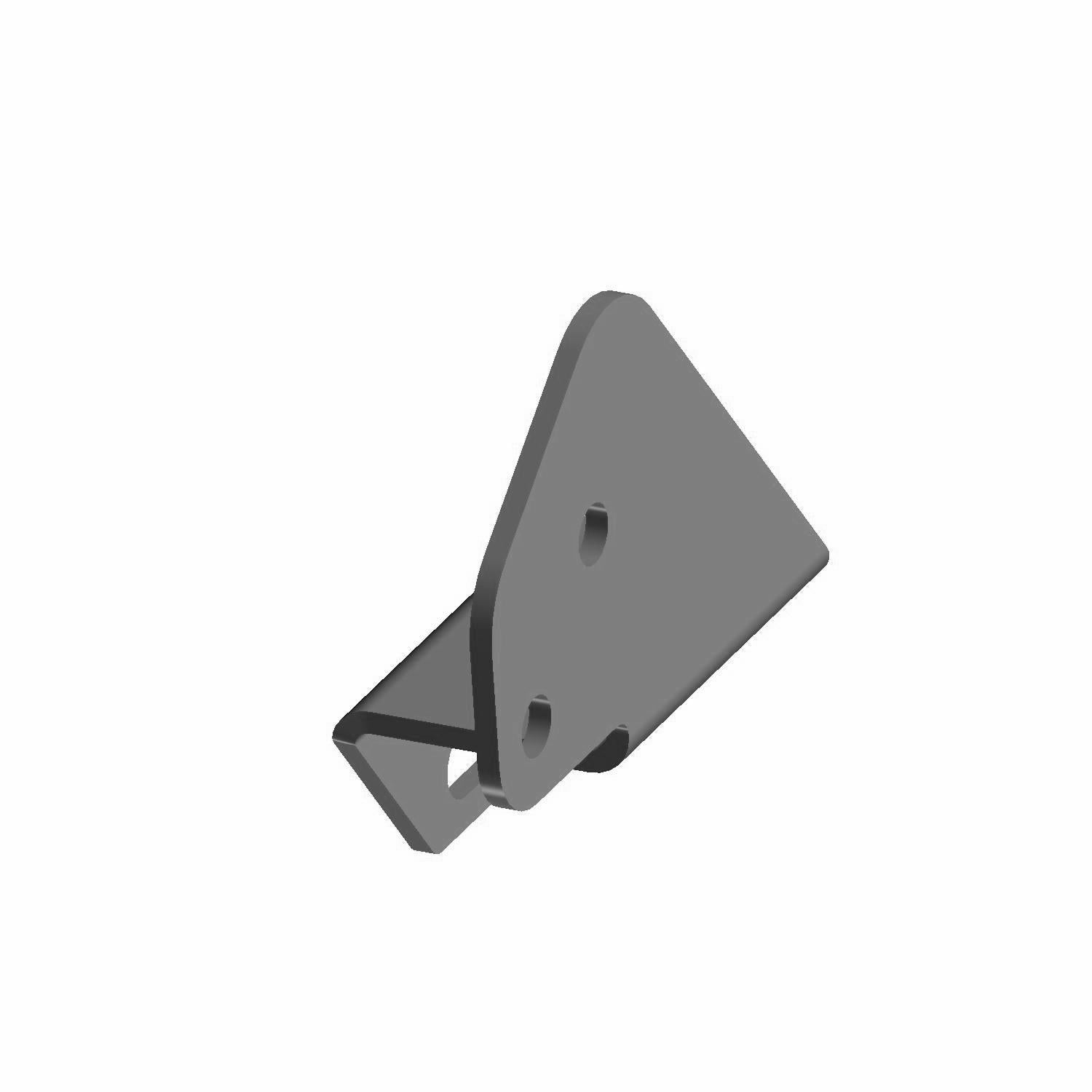 Black triangular metal bracket with angled support and multiple mounting holes.