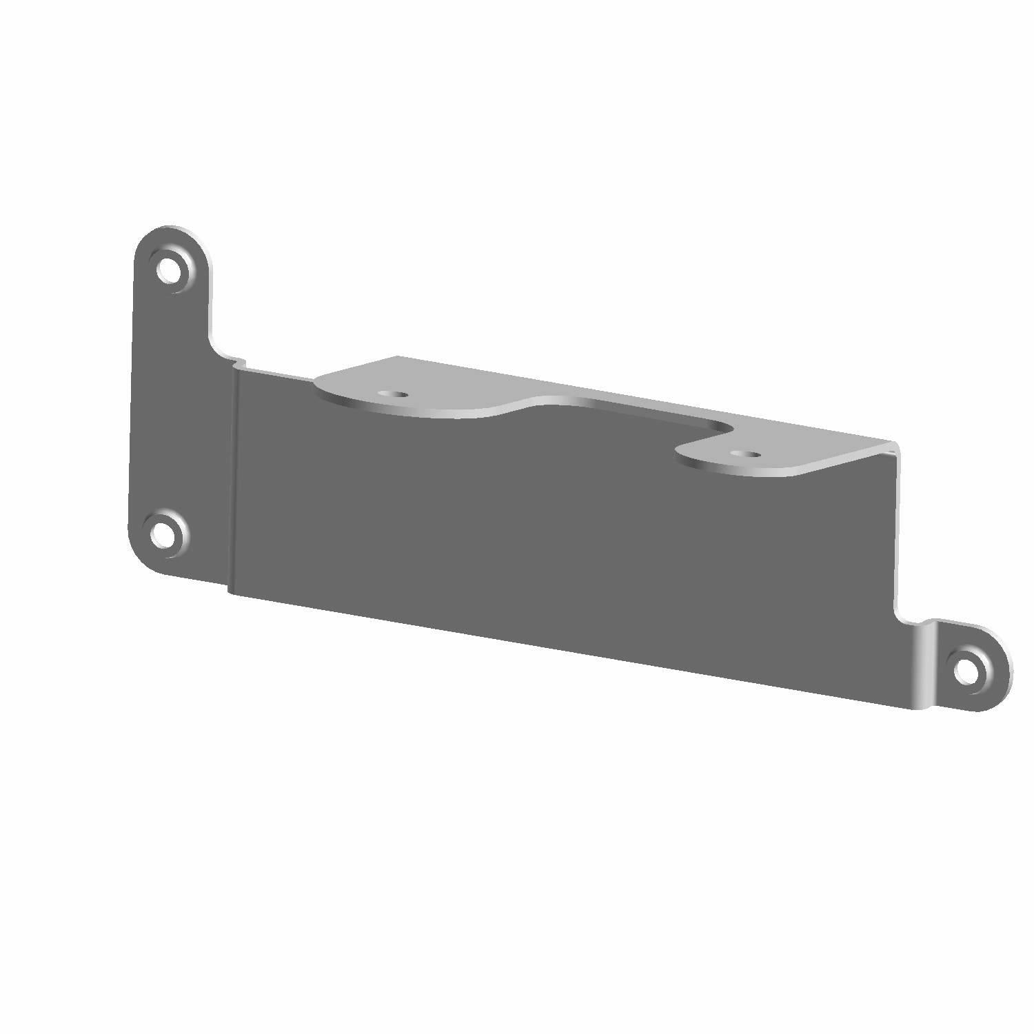 Gray metal bracket with mounting holes and curved edges for Polaris amp installation.