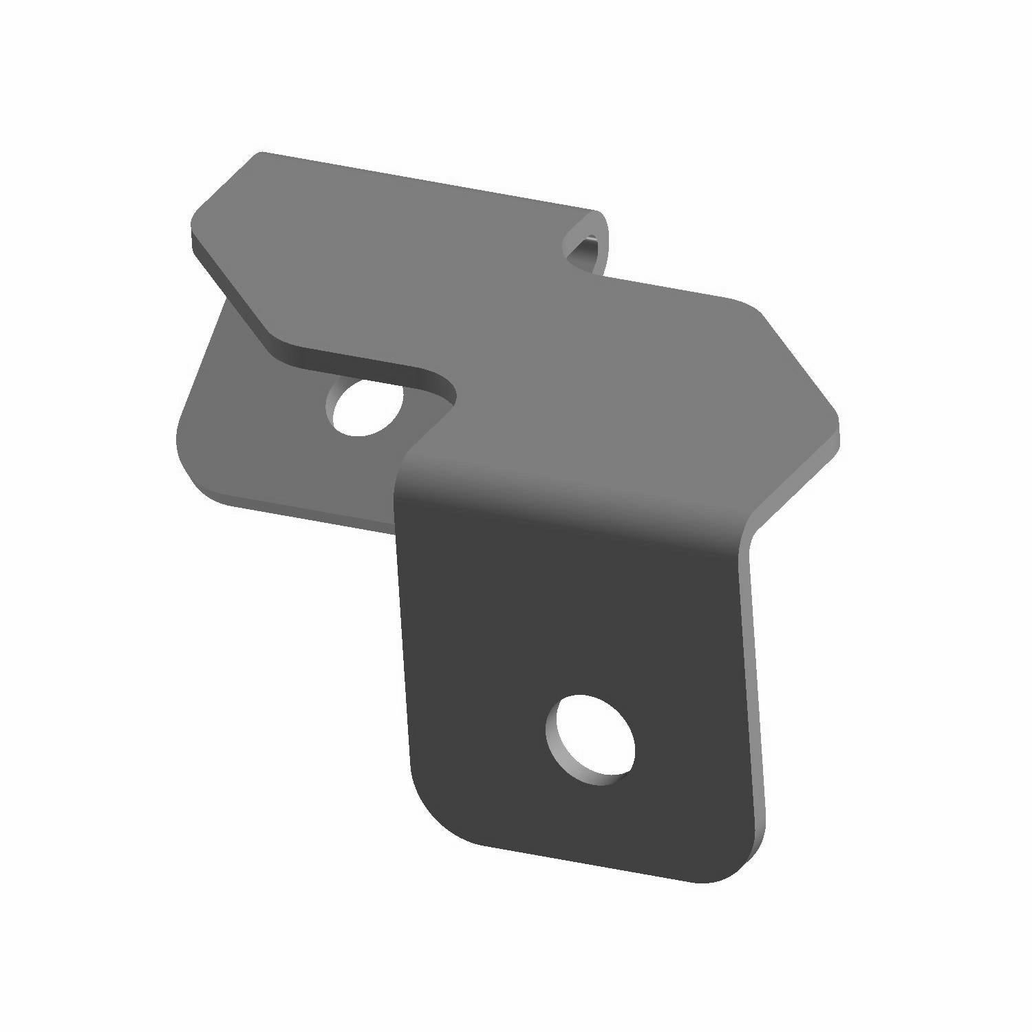 Black metal routing support bracket with two mounting holes and angled design.