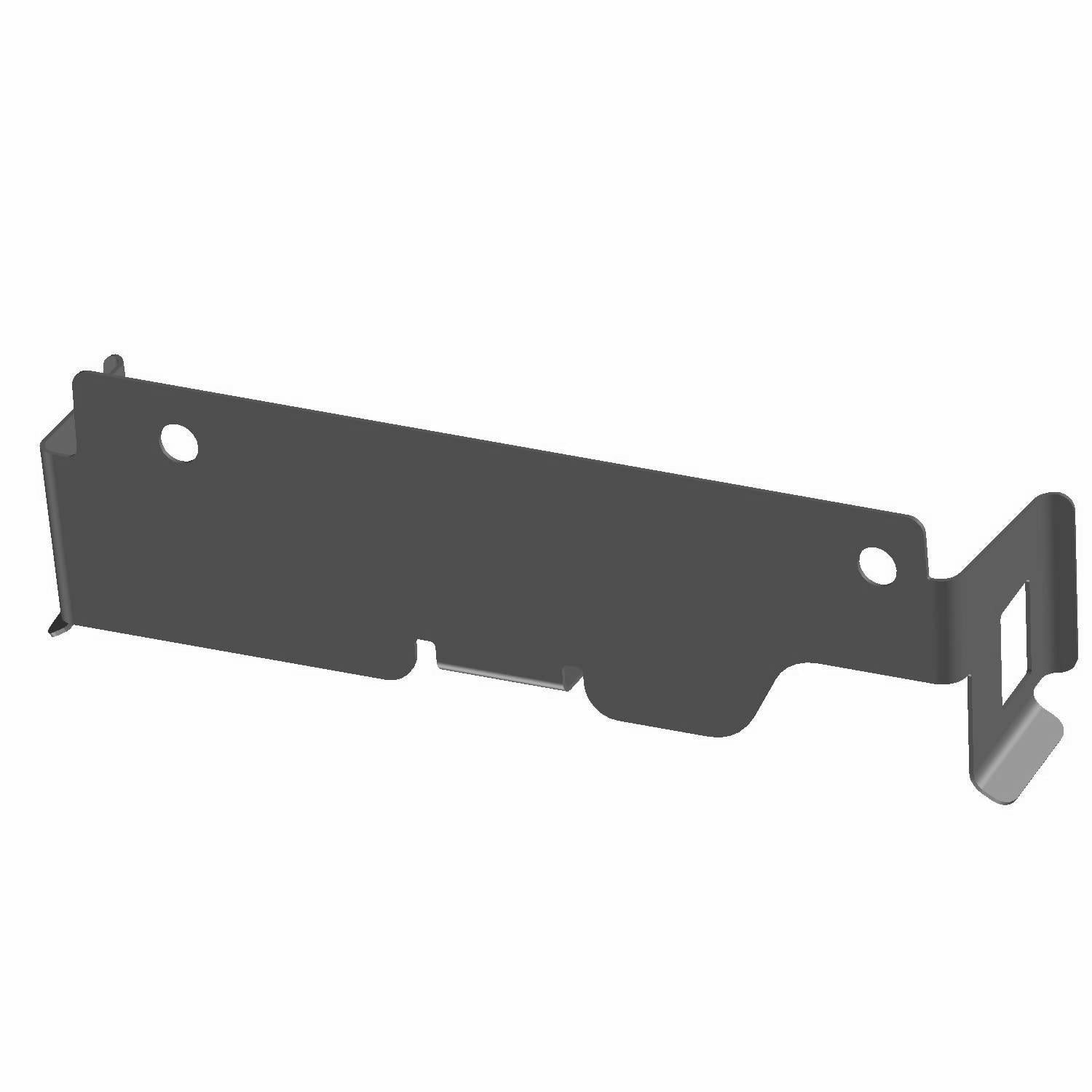 Black metal speaker bracket with mounting holes and angled support tab.