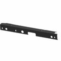 Black metal battery support bracket with multiple mounting holes and a rectangular cutout.