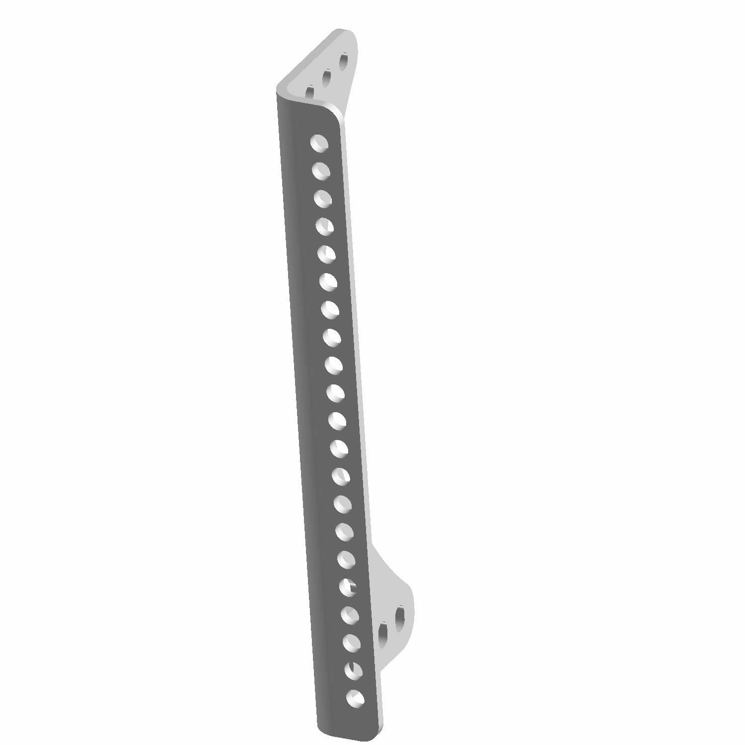 Matte black metal seat mount bracket with multiple circular holes and angled ends for right side mounting.