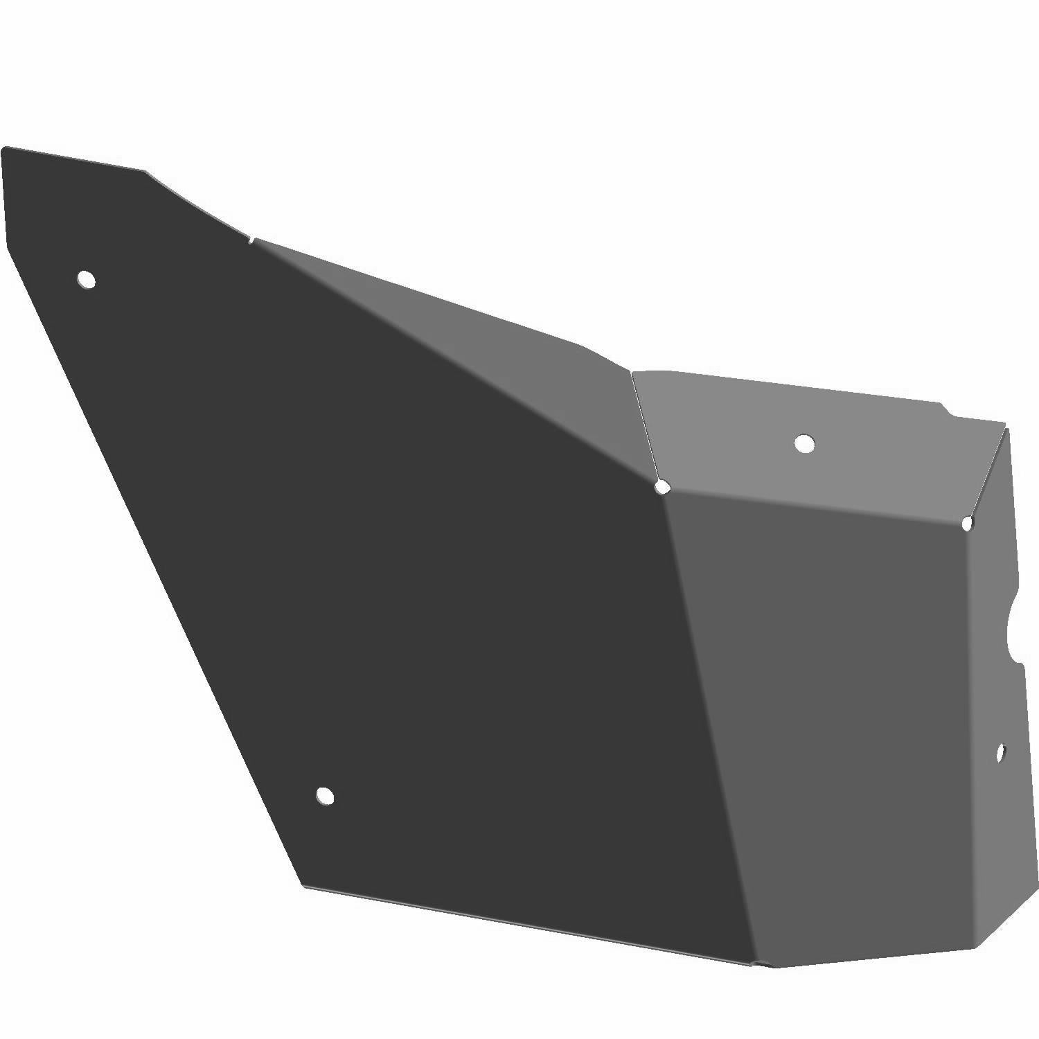 Matte black angular floor panel with mounting holes, designed for left side installation.