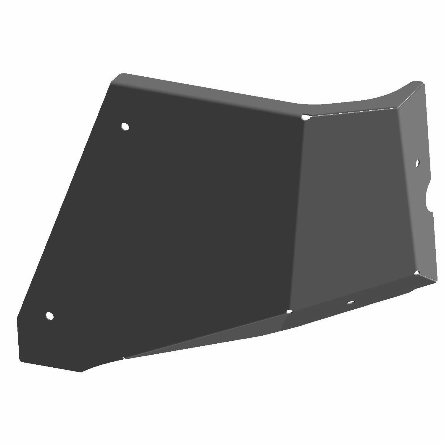 Matte black angular floor panel with mounting holes, designed for right side installation.