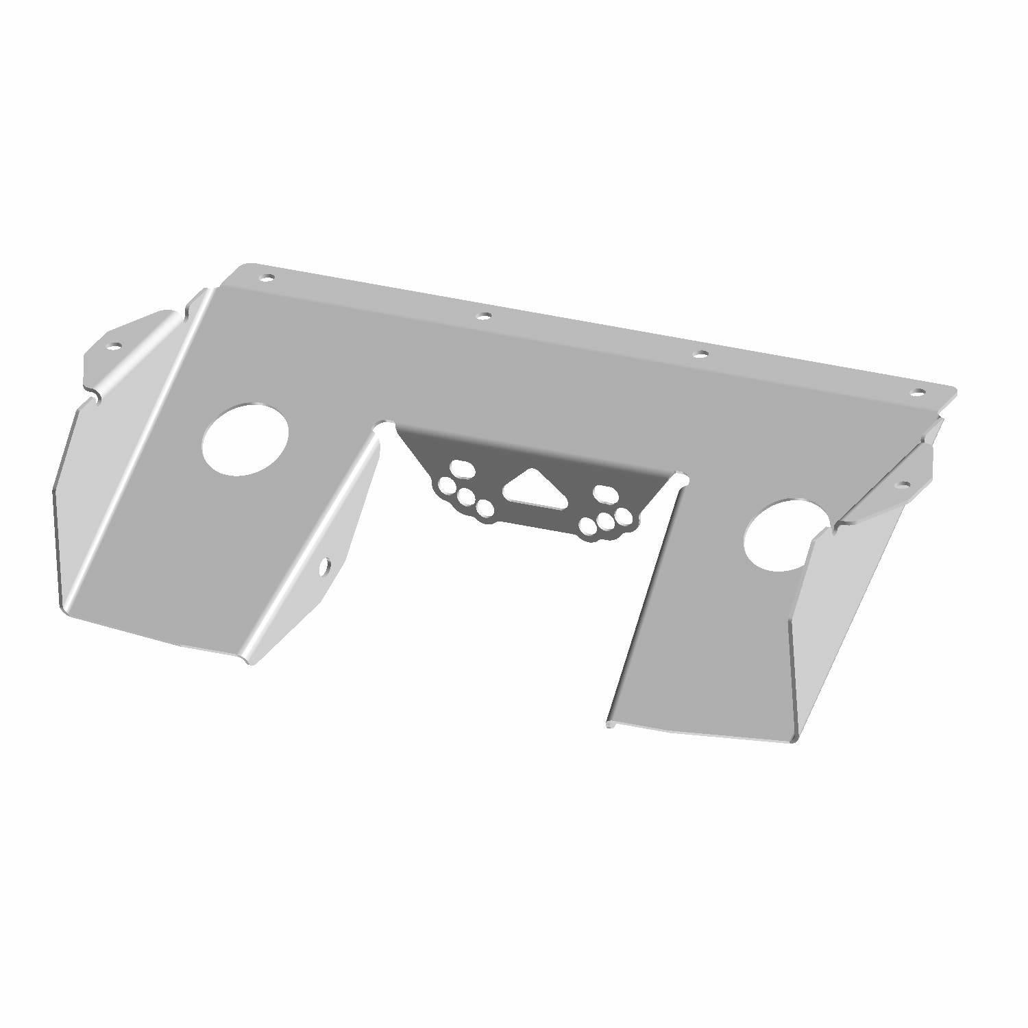 Matte black front floor center panel for UTV with cutouts and mounting holes.