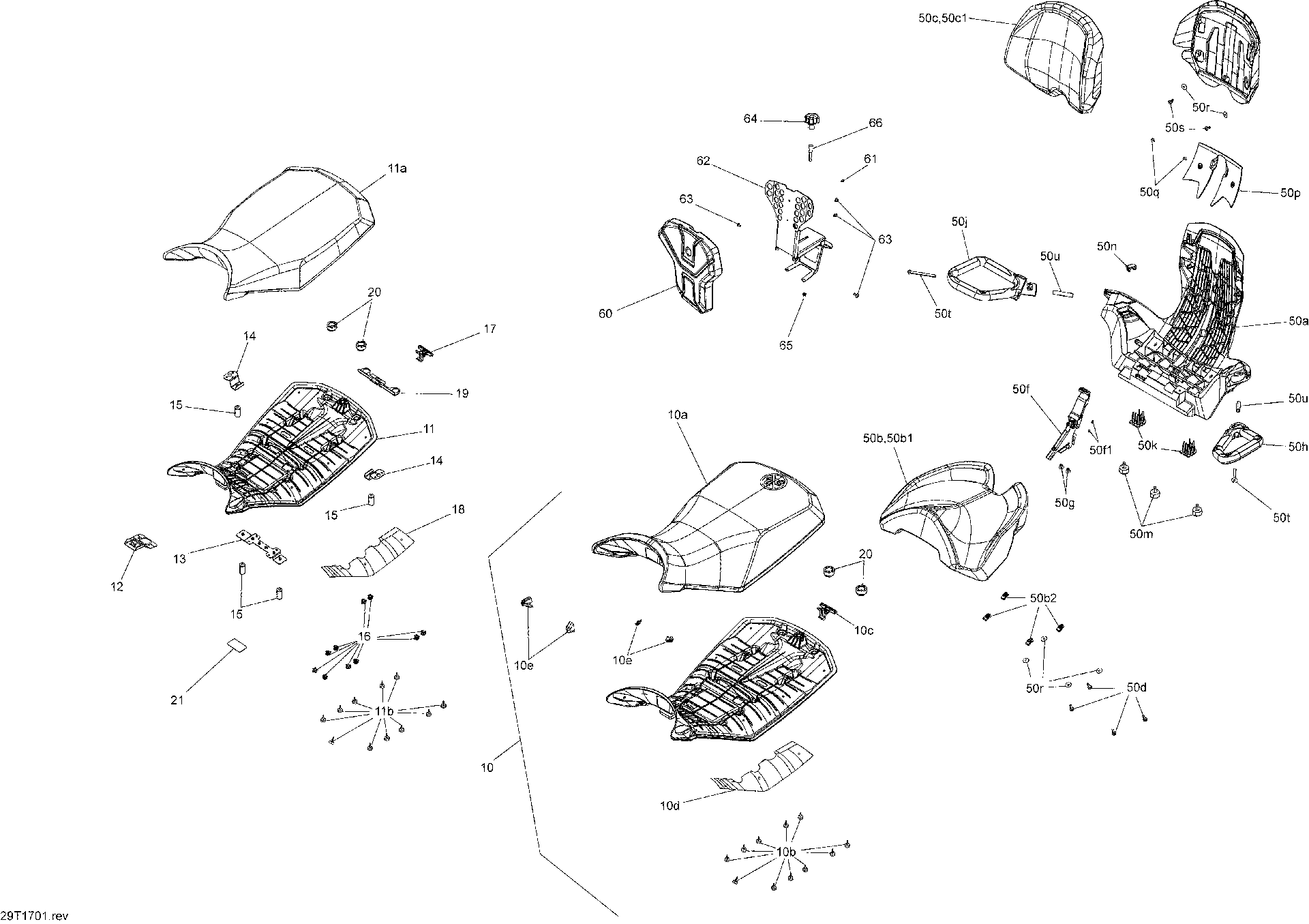 An Image of a Genuine Can-Am Parts Schematic Diagram showing the schematic - SEAT - ALL MODELS