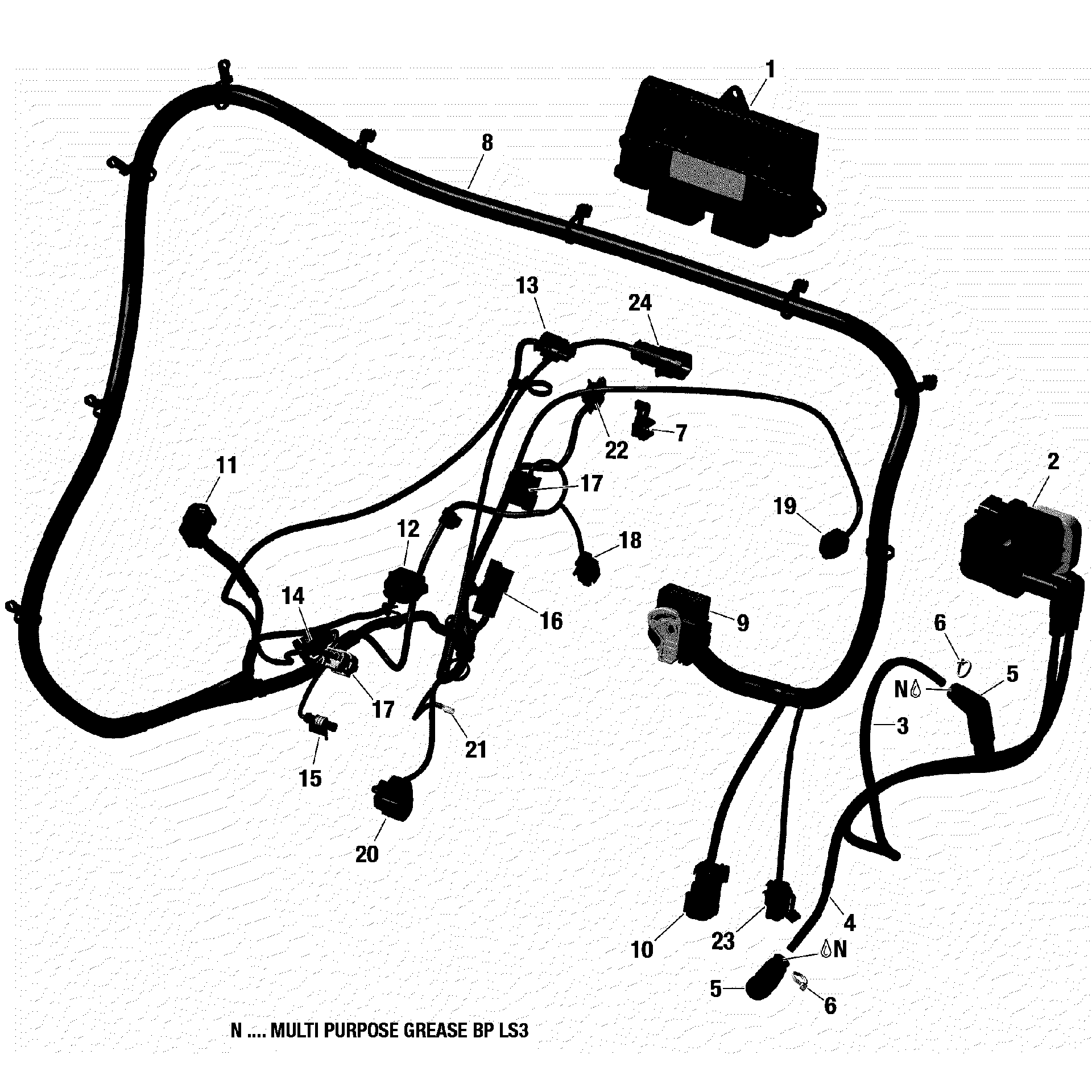 An Image of a Genuine Can-Am Parts Schematic Diagram showing the schematic - ENGINE HARNESS AND ELECTRONIC MODULE