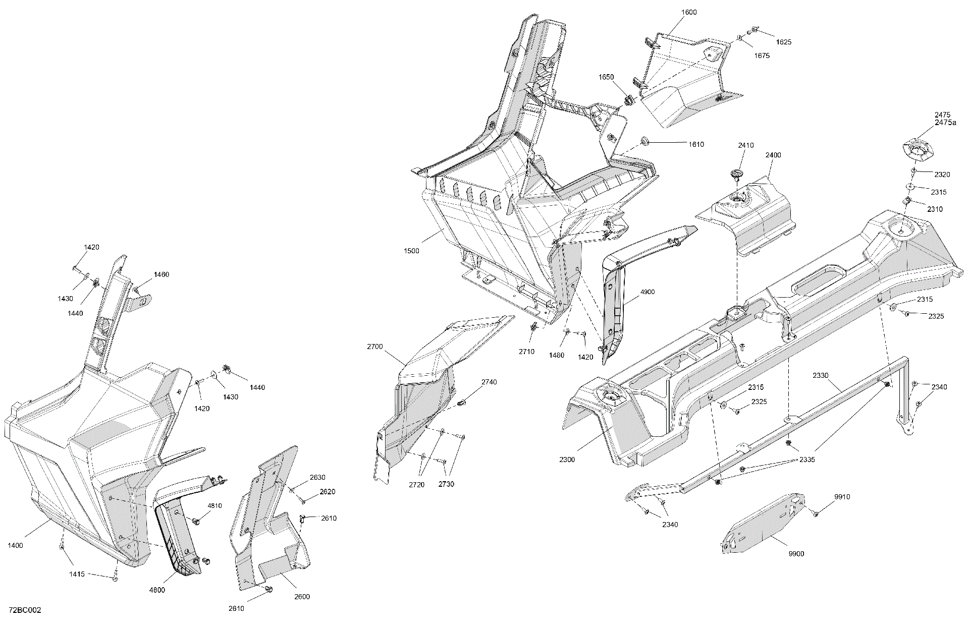 An Image of a Genuine Can-Am Parts Schematic Diagram showing the schematic - BODY - REAR SECTION
